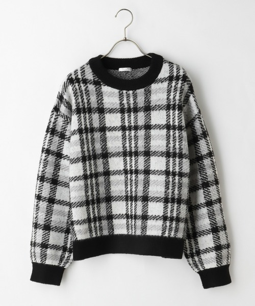 Honeys（ハニーズ）の「チェック柄ニット（ニット/セーター・レディース・パープル系その他/ブラック系その他/グレー系その他/グリーン系その他・M/L/S/LL）」の13枚目の写真