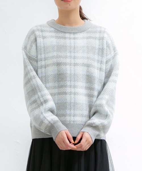 Honeys（ハニーズ）の「チェック柄ニット（ニット/セーター・レディース・パープル系その他/ブラック系その他/グレー系その他/グリーン系その他・M/L/S/LL）」の17枚目の写真