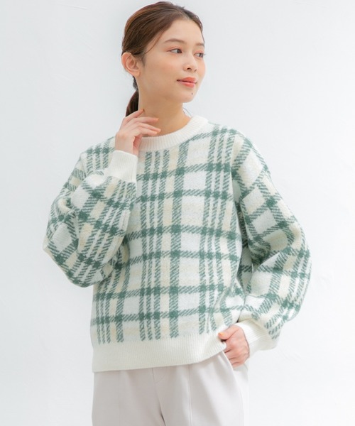 Honeys（ハニーズ）の「チェック柄ニット（ニット/セーター・レディース・パープル系その他/ブラック系その他/グレー系その他/グリーン系その他・M/L/S/LL）」の22枚目の写真