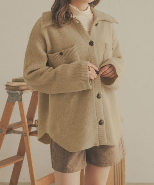 Ambre Neige(アンブルネージュ)の「ジャガードニットジャケット/【WEB/EC限定商品】(その他アウター・レディース・マスタード/モカ/アイボリー/ベージュ・FREE)」の4枚目の写真
