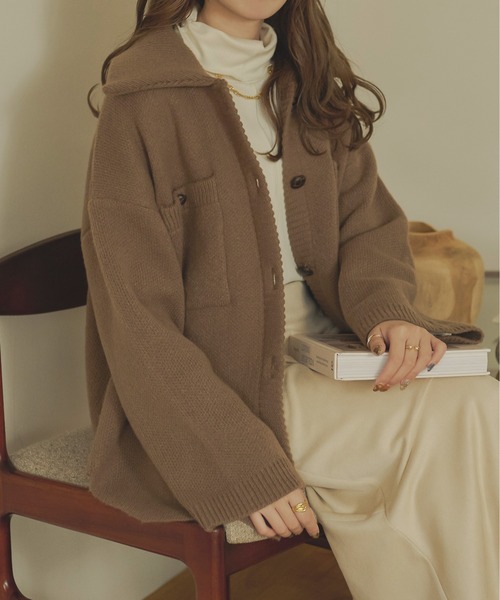 Ambre Neige(アンブルネージュ)の「ジャガードニットジャケット/【WEB/EC限定商品】(その他アウター・レディース・マスタード/モカ/アイボリー/ベージュ・FREE)」の3枚目の写真