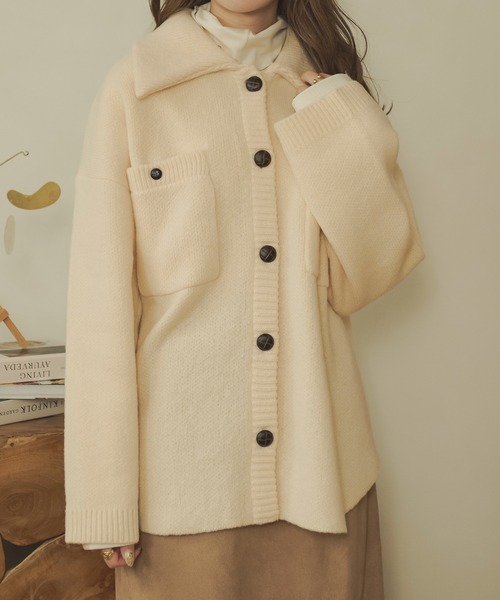 Ambre Neige(アンブルネージュ)の「ジャガードニットジャケット/【WEB/EC限定商品】(その他アウター・レディース・マスタード/モカ/アイボリー/ベージュ・FREE)」の5枚目の写真
