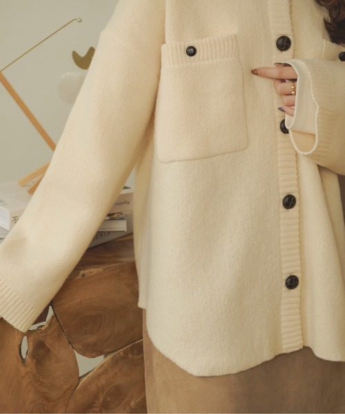 Ambre Neige(アンブルネージュ)の「ジャガードニットジャケット/【WEB/EC限定商品】(その他アウター・レディース・マスタード/モカ/アイボリー/ベージュ・FREE)」の8枚目の写真