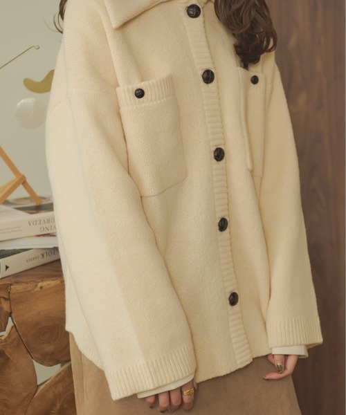 Ambre Neige(アンブルネージュ)の「ジャガードニットジャケット/【WEB/EC限定商品】(その他アウター・レディース・マスタード/モカ/アイボリー/ベージュ・FREE)」の7枚目の写真