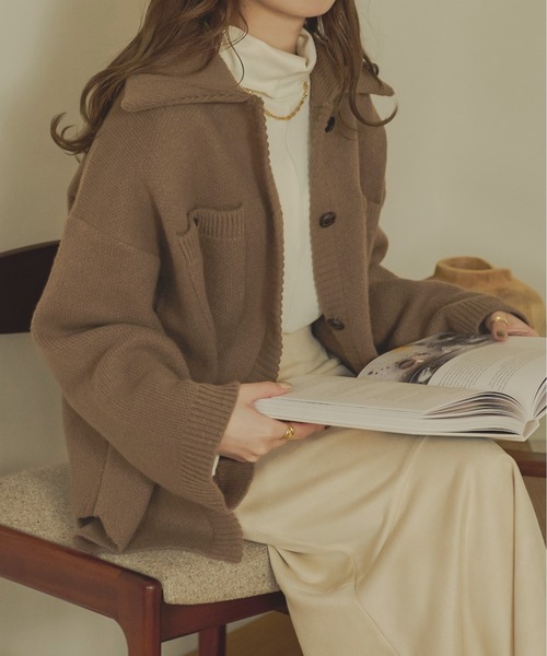 Ambre Neige(アンブルネージュ)の「ジャガードニットジャケット/【WEB/EC限定商品】(その他アウター・レディース・マスタード/モカ/アイボリー/ベージュ・FREE)」の12枚目の写真