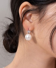 【金属アレルギー対応】 キュービック パール ドロップピアス / サージカルステンレス
