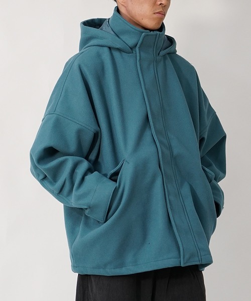 MinoriTY（マイノリティ）の「【MinoriTY】メルトン素材ドルマンマウンテンパーカーブルゾン ドルマンシルエット ビッグシルエット ジャケット メンズ 冬服 春服 オーバーサイズ アウター（マウンテンパーカー・メンズ・アイボリー/グレイッシュベージュ/ブラック/ライトグレー/ブルー/ブラック系その他/グレー系その他・L/M/S）」の16枚目の写真