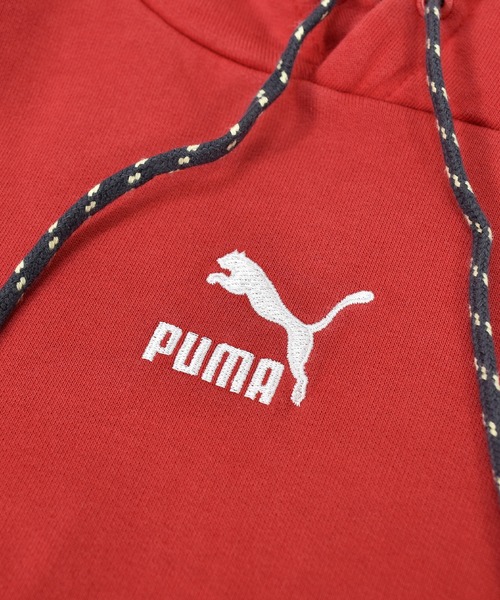 古着　90s　プーマプルオーバーパーカー　ビッグ刺繍ロゴ　ネイビー　Ｍサイズ PUMA（プーマ）の「ヴィンテージ古着PUMA &frasl; プーマ ロゴ 刺繍 プル