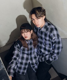 ロゴ刺繍オンブレチェックビッグシャツ