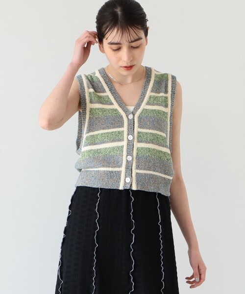 Ray BEAMS（レイビームス）の「Ray BEAMS / メランジ ボーダー ベスト（ベスト・レディース・ブルー系その他3/レッド・ONE SIZE）」の2枚目の写真