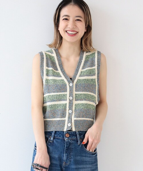 Ray BEAMS（レイビームス）の「Ray BEAMS / メランジ ボーダー ベスト（ベスト・レディース・ブルー系その他3/レッド・ONE SIZE）」の7枚目の写真