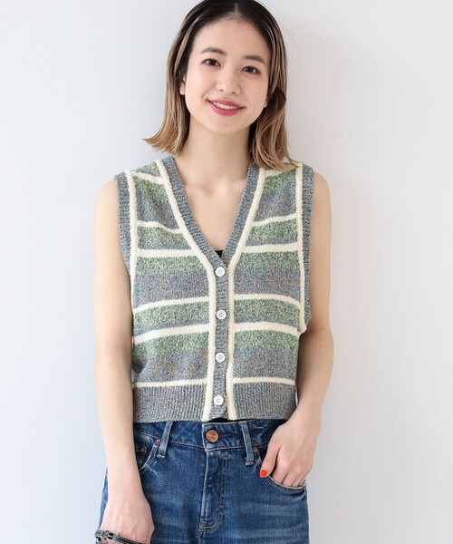 Ray BEAMS（レイビームス）の「Ray BEAMS / メランジ ボーダー ベスト（ベスト・レディース・ブルー系その他3/レッド・ONE SIZE）」の4枚目の写真