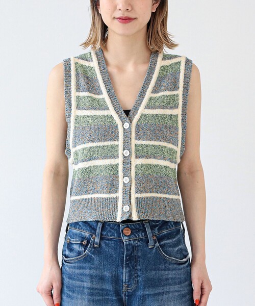 Ray BEAMS（レイビームス）の「Ray BEAMS / メランジ ボーダー ベスト（ベスト・レディース・ブルー系その他3/レッド・ONE SIZE）」の3枚目の写真