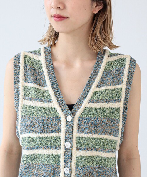 Ray BEAMS（レイビームス）の「Ray BEAMS / メランジ ボーダー ベスト（ベスト・レディース・ブルー系その他3/レッド・ONE SIZE）」の20枚目の写真