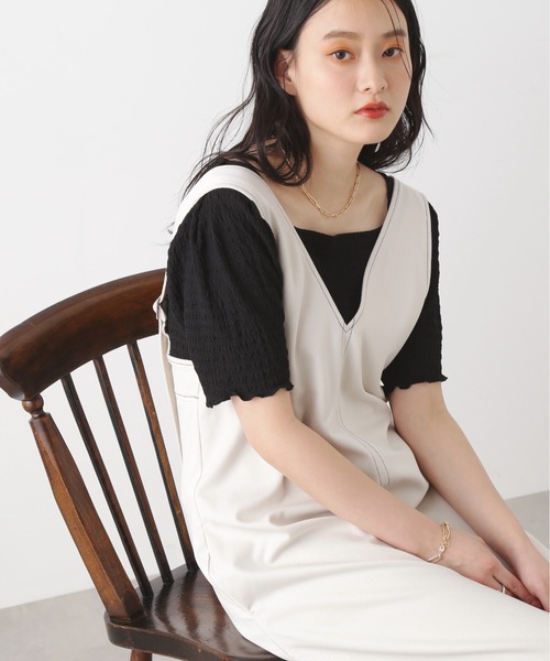 N.(N. Natural Beauty Basic)(エヌエヌナチュラルビューティーベーシック)の「◆スクエアネックカットソー(Tシャツ/カットソー・レディース・オレンジ/オフホワイト/ブラック・MEDIUM)」の1枚目の写真