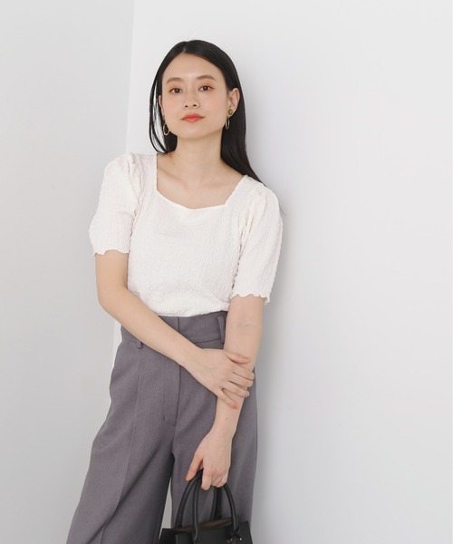 N.(N. Natural Beauty Basic)(エヌエヌナチュラルビューティーベーシック)の「◆スクエアネックカットソー(Tシャツ/カットソー・レディース・オレンジ/オフホワイト/ブラック・MEDIUM)」の4枚目の写真