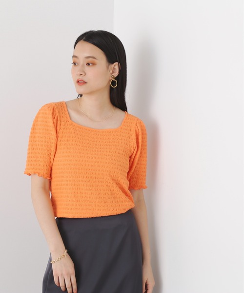 N.(N. Natural Beauty Basic)(エヌエヌナチュラルビューティーベーシック)の「◆スクエアネックカットソー(Tシャツ/カットソー・レディース・オレンジ/オフホワイト/ブラック・MEDIUM)」の12枚目の写真