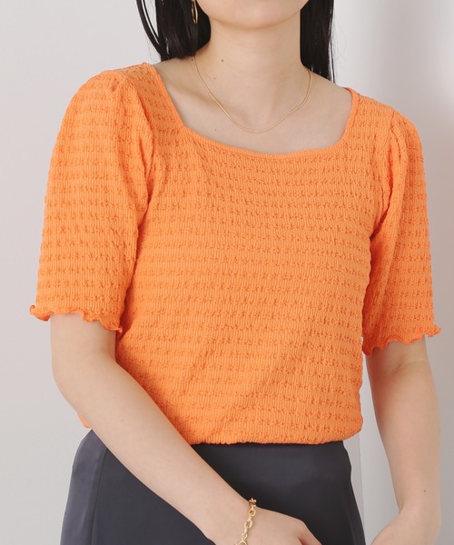 N.(N. Natural Beauty Basic)(エヌエヌナチュラルビューティーベーシック)の「◆スクエアネックカットソー(Tシャツ/カットソー・レディース・オレンジ/オフホワイト/ブラック・MEDIUM)」の17枚目の写真