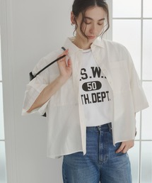 シアー オーバーサイズ  レギュラーカラー半袖シャツ / 無地 / ストライプ