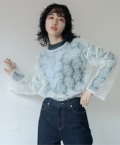 VACANCY(ヴァカンシー)の「フラワーチュールシアートップス(Tシャツ/カットソー・レディース・ブラック/ホワイト・FREE)」の10枚目の写真