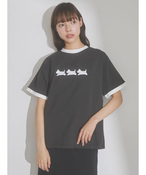 merry jenny（メリージェニー）の「osanpo terrier tee（Tシャツ/カットソー・レディース・オフホワイト/チャコールグレー・FREE）」の2枚目の写真