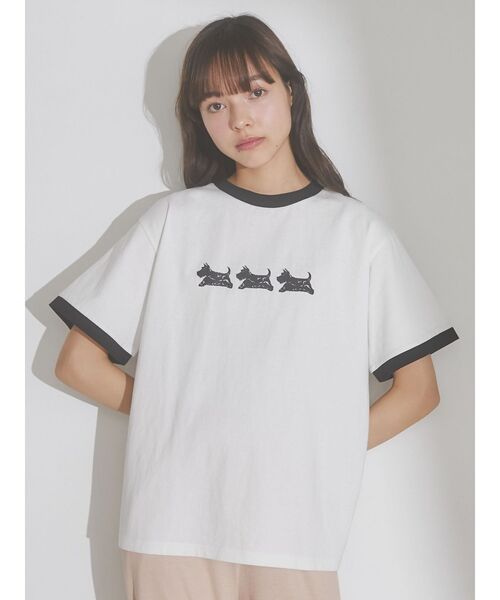 merry jenny（メリージェニー）の「osanpo terrier tee（Tシャツ/カットソー・レディース・オフホワイト/チャコールグレー・FREE）」の3枚目の写真