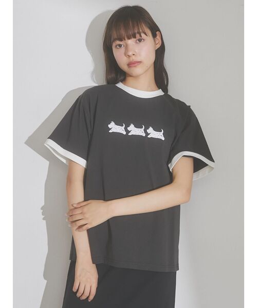 merry jenny（メリージェニー）の「osanpo terrier tee（Tシャツ/カットソー・レディース・オフホワイト/チャコールグレー・FREE）」の7枚目の写真
