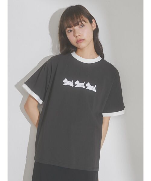 merry jenny（メリージェニー）の「osanpo terrier tee（Tシャツ/カットソー・レディース・オフホワイト/チャコールグレー・FREE）」の4枚目の写真