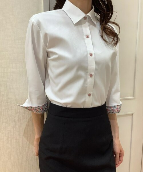 TOKYO SHIRTS（トウキョウシャツ）の「透け防止 形態安定ノーアイロン ワイド衿 七分袖ビジネスワイシャツ（ビジネスシャツ・レディース・ホワイト・S/M/L/LL/XL）」の8枚目の写真