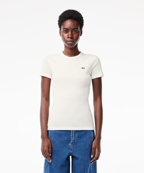 LACOSTE(ラコステ)の「タイトフィットリブニットTシャツ(Tシャツ/カットソー・レディース・グリーン/ネイビー/ホワイト/ブラック・34/38/40/36)」の2枚目の写真