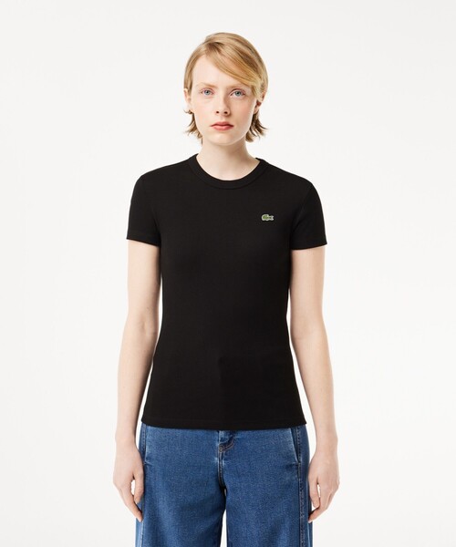LACOSTE(ラコステ)の「タイトフィットリブニットTシャツ(Tシャツ/カットソー・レディース・グリーン/ネイビー/ホワイト/ブラック・34/38/40/36)」の3枚目の写真