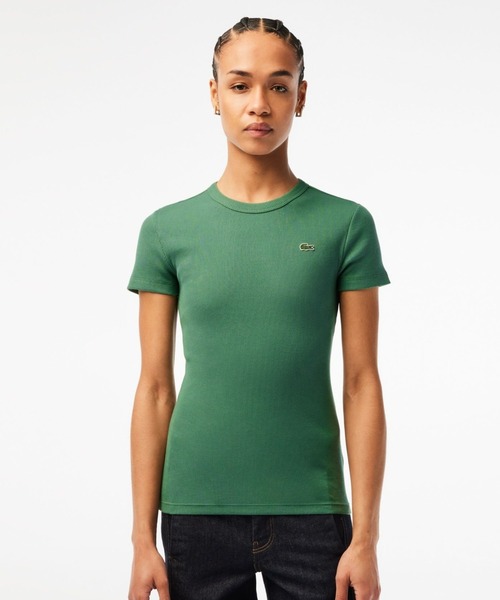 LACOSTE(ラコステ)の「タイトフィットリブニットTシャツ(Tシャツ/カットソー・レディース・グリーン/ネイビー/ホワイト/ブラック・34/38/40/36)」の1枚目の写真