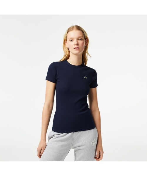 LACOSTE(ラコステ)の「タイトフィットリブニットTシャツ(Tシャツ/カットソー・レディース・グリーン/ネイビー/ホワイト/ブラック・34/38/40/36)」の5枚目の写真