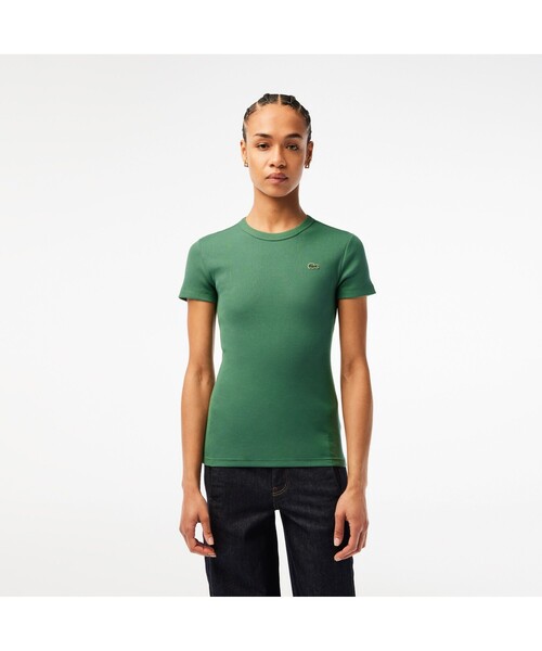 LACOSTE(ラコステ)の「タイトフィットリブニットTシャツ(Tシャツ/カットソー・レディース・グリーン/ネイビー/ホワイト/ブラック・34/38/40/36)」の6枚目の写真