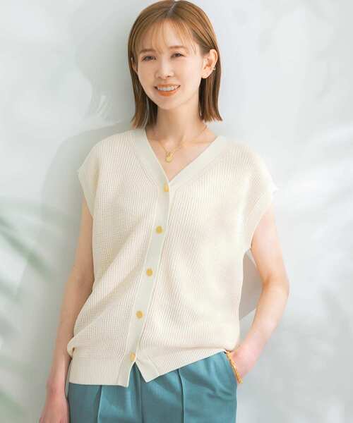 URBAN RESEARCH ROSSO（アーバンリサーチロッソ）の「ペーパーヤーン2WAYニットプルオーバー（ニット/セーター・レディース・オレンジ/ネイビー/オフホワイト・FREE）」の2枚目の写真