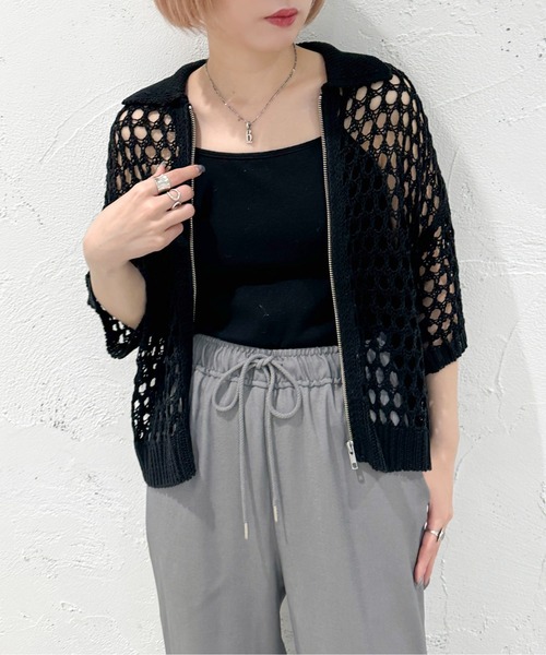 apres jour mignon(アプレジュールミニョン)の「メッシュ襟付きショートニット【ZOZOTOWN限定アイテム】(ニット/セーター・レディース・オフホワイト/オレンジ/ブラック・X-LARGE/フリー)」の9枚目の写真