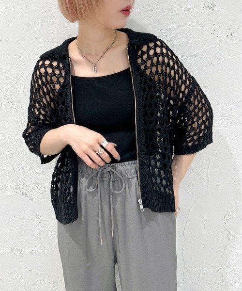 apres jour mignon(アプレジュールミニョン)の「メッシュ襟付きショートニット【ZOZOTOWN限定アイテム】(ニット/セーター・レディース・オフホワイト/オレンジ/ブラック・X-LARGE/フリー)」の11枚目の写真