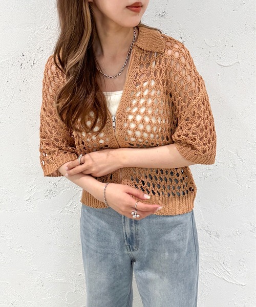 apres jour mignon(アプレジュールミニョン)の「メッシュ襟付きショートニット【ZOZOTOWN限定アイテム】(ニット/セーター・レディース・オフホワイト/オレンジ/ブラック・X-LARGE/フリー)」の16枚目の写真