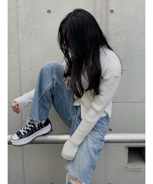 EVRIS(エヴリス)の「ダメージワイドデニムパンツ(デニムパンツ・レディース・ブルー・SMALL/MEDIUM)」の4枚目の写真