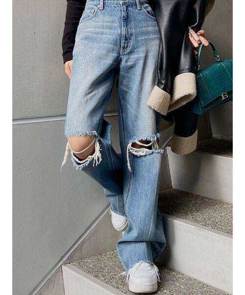 EVRIS(エヴリス)の「ダメージワイドデニムパンツ(デニムパンツ・レディース・ブルー・SMALL/MEDIUM)」の7枚目の写真