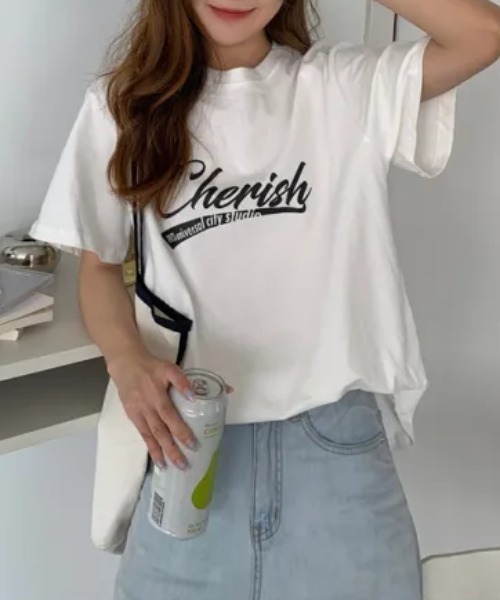 Flowering Korea(フラワーリングコリア)の「オーバーサイズロゴTシャツ(Tシャツ/カットソー・レディース・グレー/オレンジ/ホワイト・FREE)」の2枚目の写真