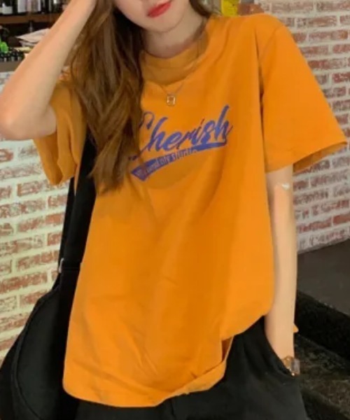 Flowering Korea(フラワーリングコリア)の「オーバーサイズロゴTシャツ(Tシャツ/カットソー・レディース・グレー/オレンジ/ホワイト・FREE)」の3枚目の写真