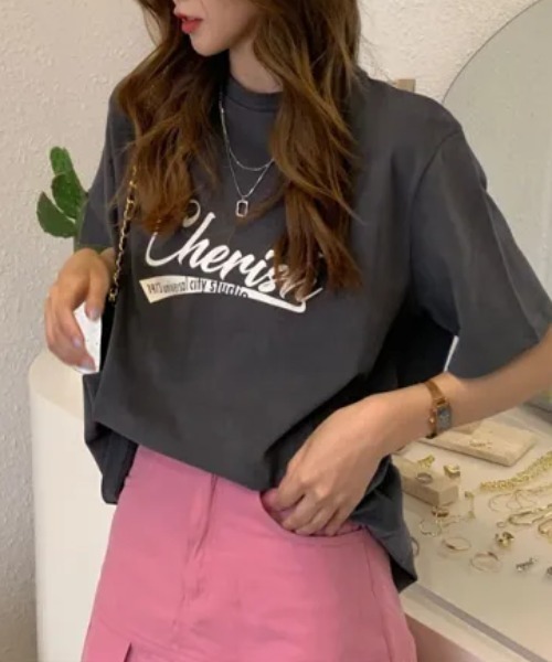 Flowering Korea(フラワーリングコリア)の「オーバーサイズロゴTシャツ(Tシャツ/カットソー・レディース・グレー/オレンジ/ホワイト・FREE)」の18枚目の写真