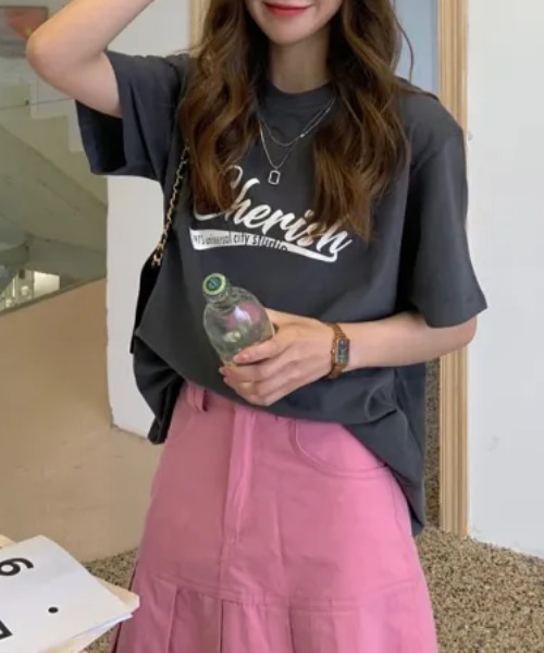 Flowering Korea(フラワーリングコリア)の「オーバーサイズロゴTシャツ(Tシャツ/カットソー・レディース・グレー/オレンジ/ホワイト・FREE)」の21枚目の写真