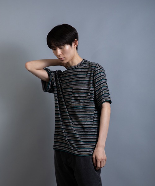 En serio TOKYO(エンソリオトーキョー)の「テリークロス マルチボーダー レギュラーシルエット ポケTEE(Tシャツ/カットソー・メンズ・グリーン系/ブラウン系/イエロー系・L/M)」の15枚目の写真
