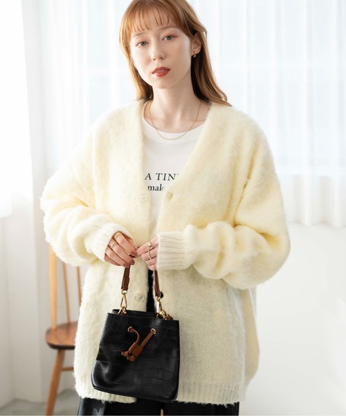 WEGO（ウィゴー）の「WEGO/モヘアライクBIGカーディガン（カーディガン/ボレロ・メンズ・ネイビー/パープル/ホワイト/ライトグレー/グリーン/ワイン/ブラック/ブルー/ダークオレンジ/ブルー系その他・MEDIUM/LARGE）」の2枚目の写真