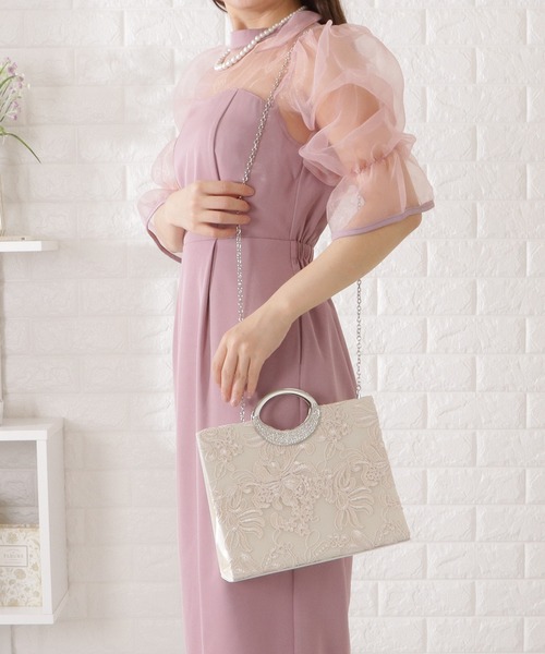 Lace Ladies(レースレディース)の「フラワー刺繍リングハンドルバッグ(クラッチバッグ・レディース・ブラック/アイボリー/シルバー・FREE)」の4枚目の写真