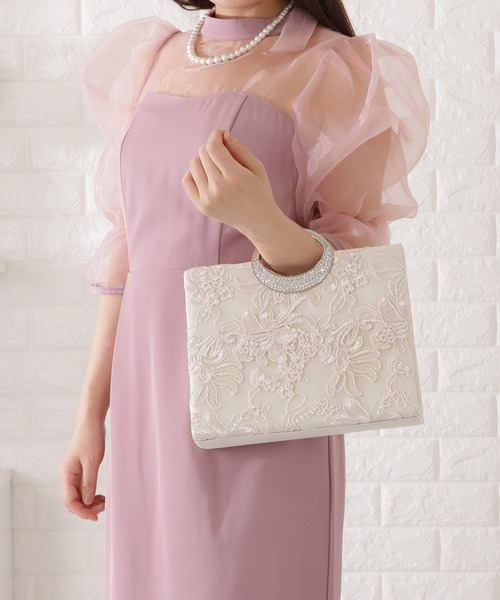 Lace Ladies(レースレディース)の「フラワー刺繍リングハンドルバッグ(クラッチバッグ・レディース・ブラック/アイボリー/シルバー・FREE)」の7枚目の写真