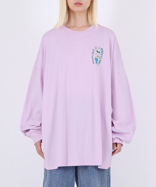 PUNYUS（プニュズ）の「RAVE ON WONDERLANDビッグロンＴ（Tシャツ/カットソー・レディース・ライトパープル/ホワイト/ライトグレー・3/4）」の2枚目の写真