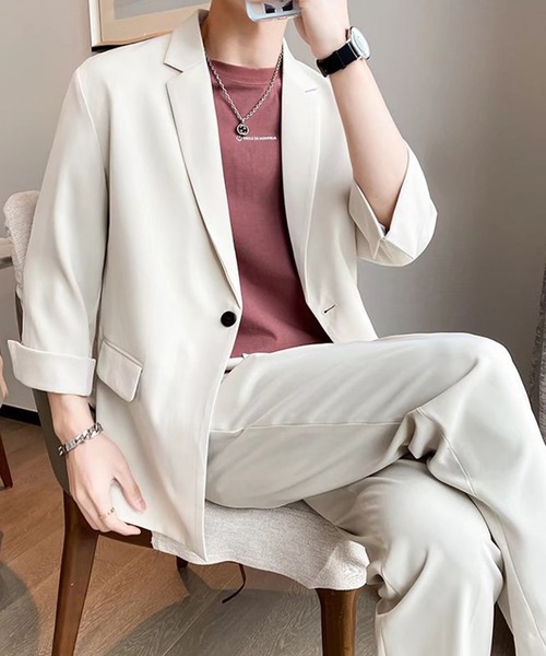 aimoha（アイモハ）の「aimoha mens　カジュアルテーラードジャケット　七分袖（テーラードジャケット・メンズ・グレー/グリーン/ブラック/ホワイト・X-LARGE/MEDIUM/XX-LARGE/LARGE）」の15枚目の写真